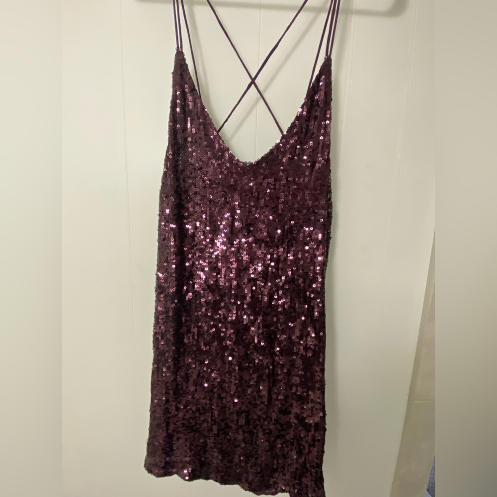 Free People Plum Sequin Mini Shift Dress Size M